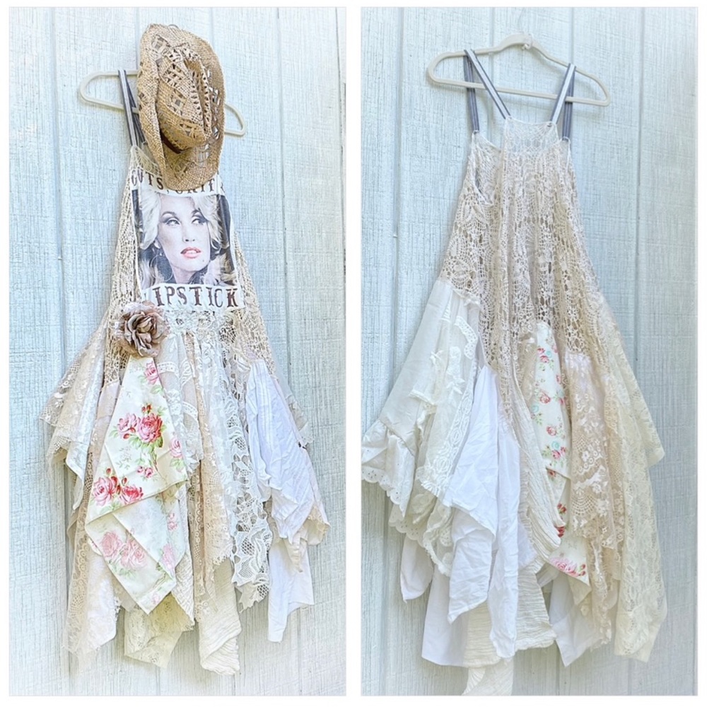 Dolly cottage core sundress, Bohemian dresses, shabby boho chic slip dress Sm M